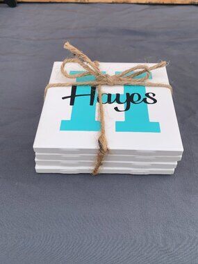 Home decor MONOGRAMMED "H" HAYES tiles, coasters, personalized 4.25" x 4.25"